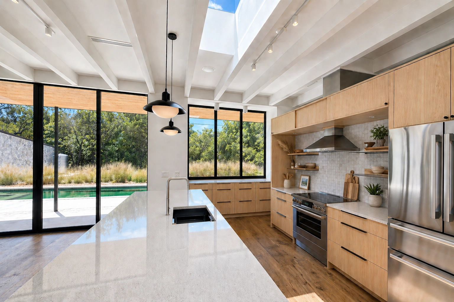 dwell_best_construction_austin_TX_home_builder_custom_new_modern_stone_wall_pool_murray_legge