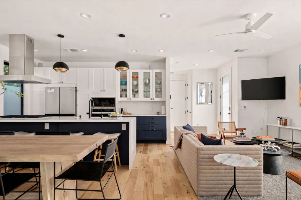 Contemporary open-concept living room and kitchen remodel