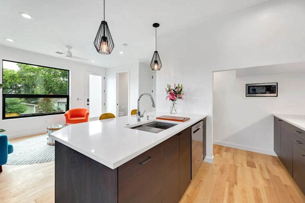 Modern kitchen with custom island and open-concept layout