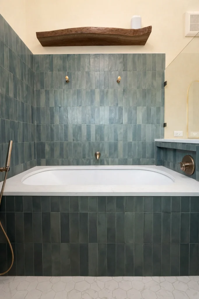 Bathroom renovation with blue tile