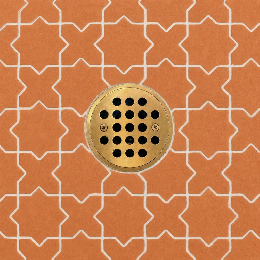 Decorative star terra cotta tile with central drain