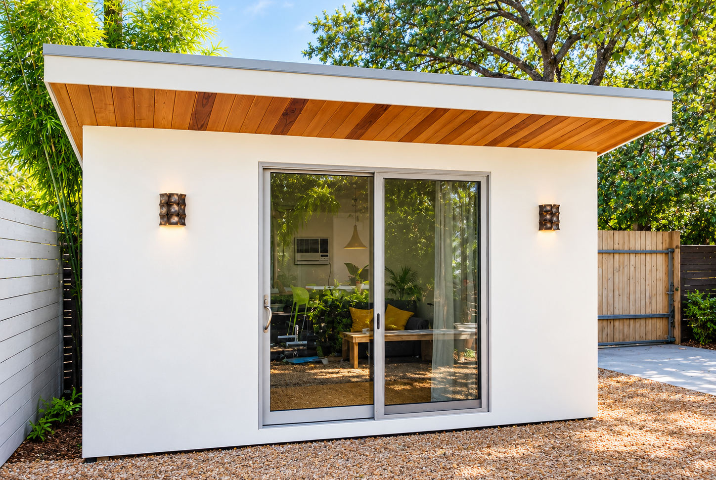 Modern backyard studio office in austin texas built by Dwell Best Construction